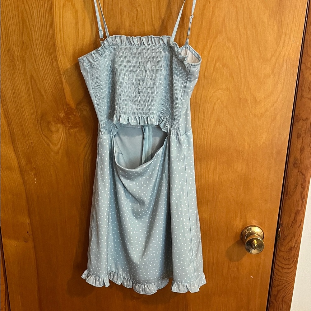 Kittenish Light Blue Polka Dot Mini Dress